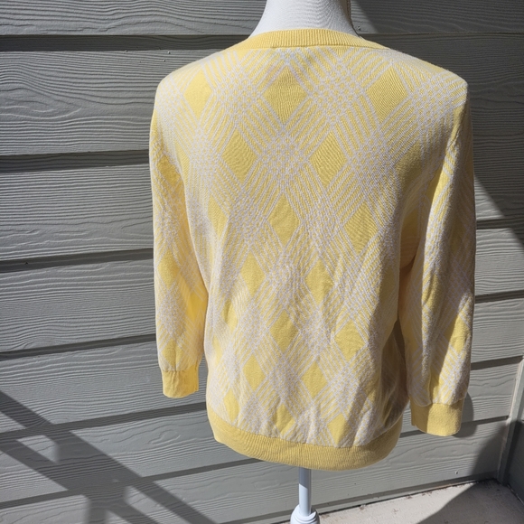 Talbots Petite Yellow-White Argyle Cardigan Sweater 3/4 Sleeve Size Lp - Picture 5 of 8